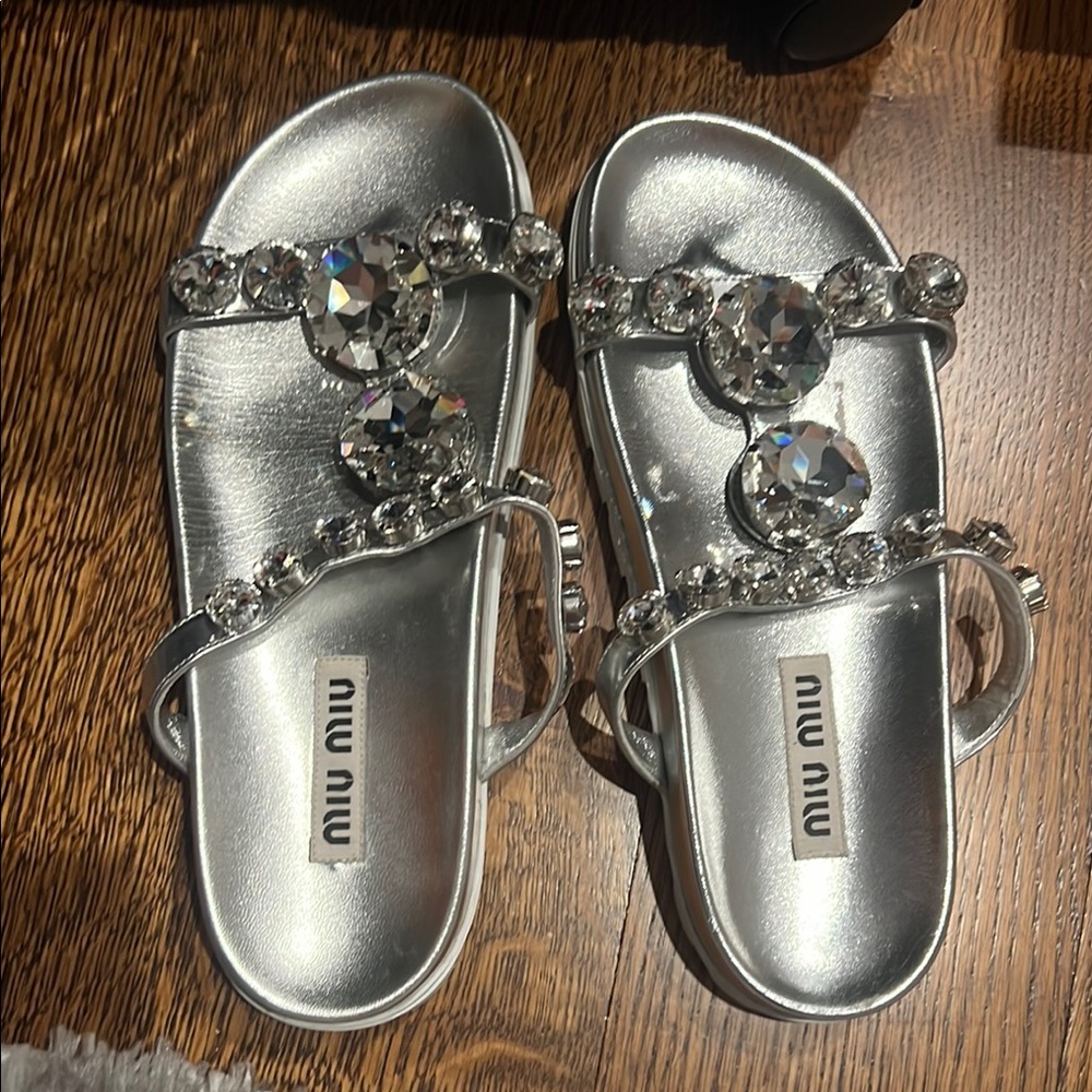 Miu Miu Silver Chain Embellished Sandals